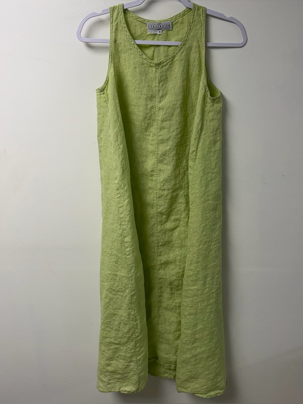L Tavernier 100% Linen Sleeveless Light Green French Midi Dress Size Small